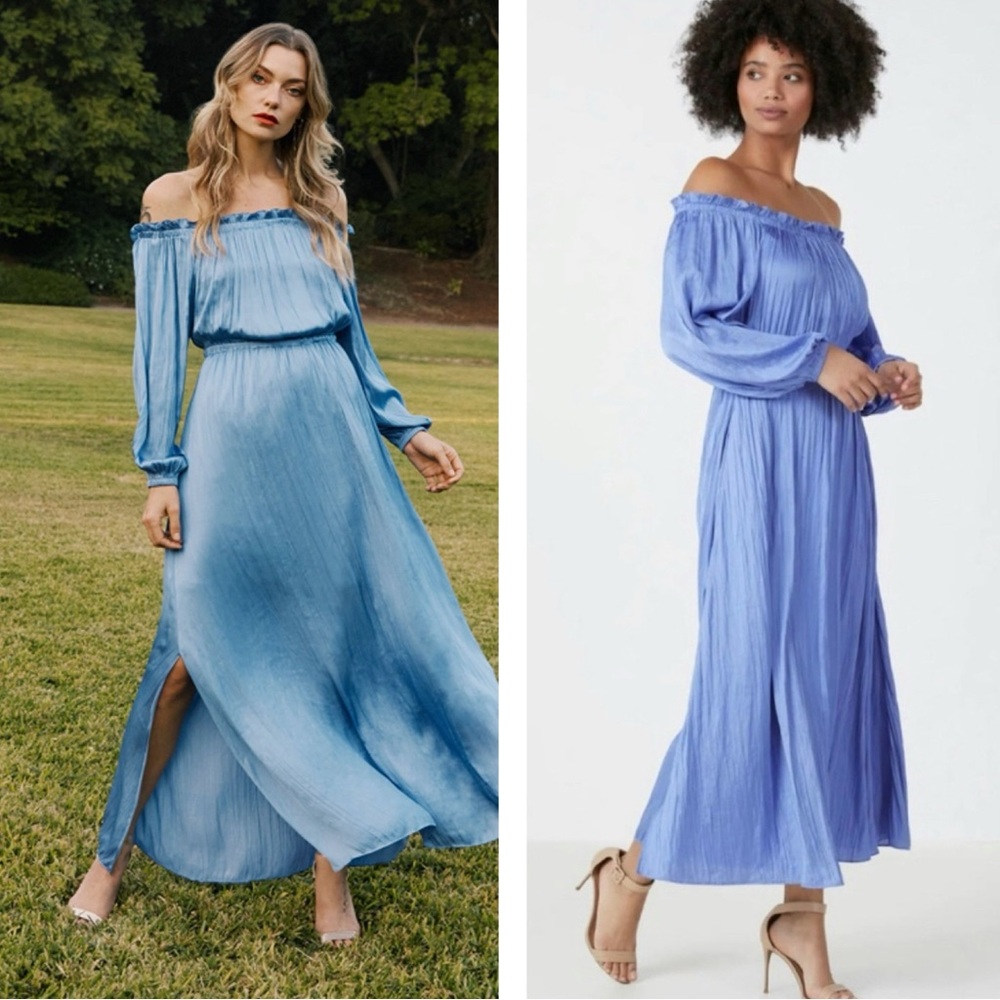 BCBG MAX AZRIA Off-Shoulder Light Blue Maxi Dress
